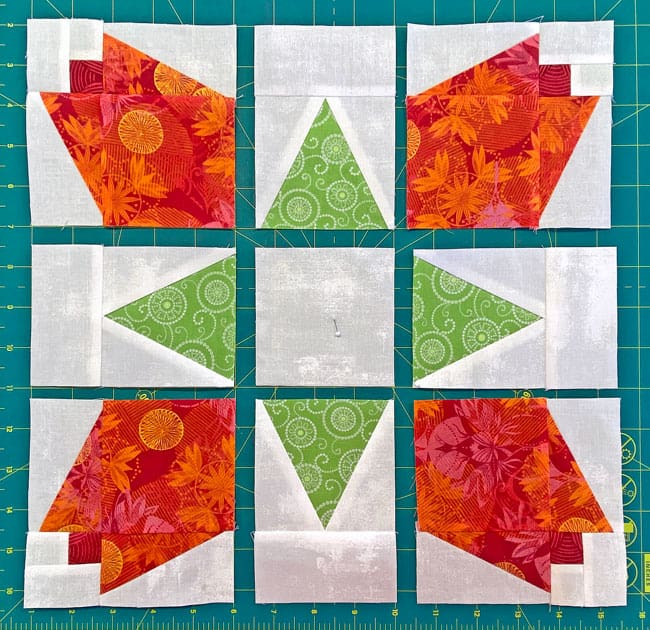 The units of the Pink Magnolias block arranged into the design