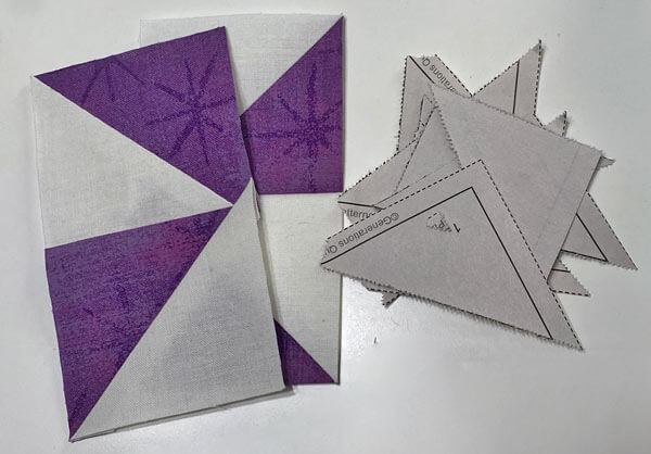 Remove the paper pattern before sewing the units together Remove the paper pattern before sewing the units together