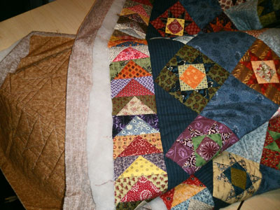 The quilt layers during quilting