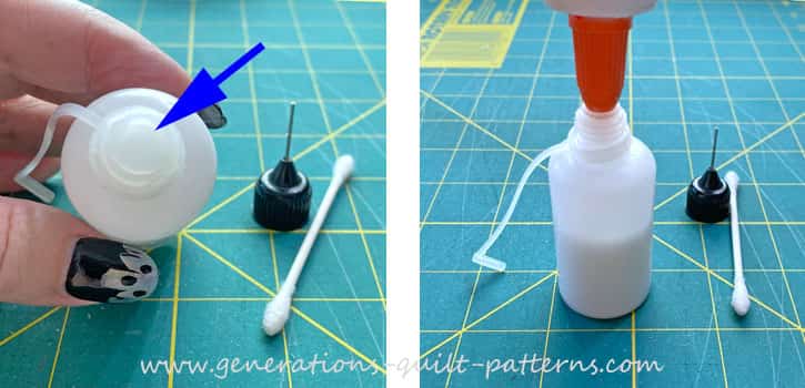 Use a Q-tip to clean the hole before adding the glue. Use a Q-tip to clean the hole before adding the glue.