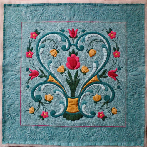 The heirloom quilting on this quilt took over 1,600 yards of thread
