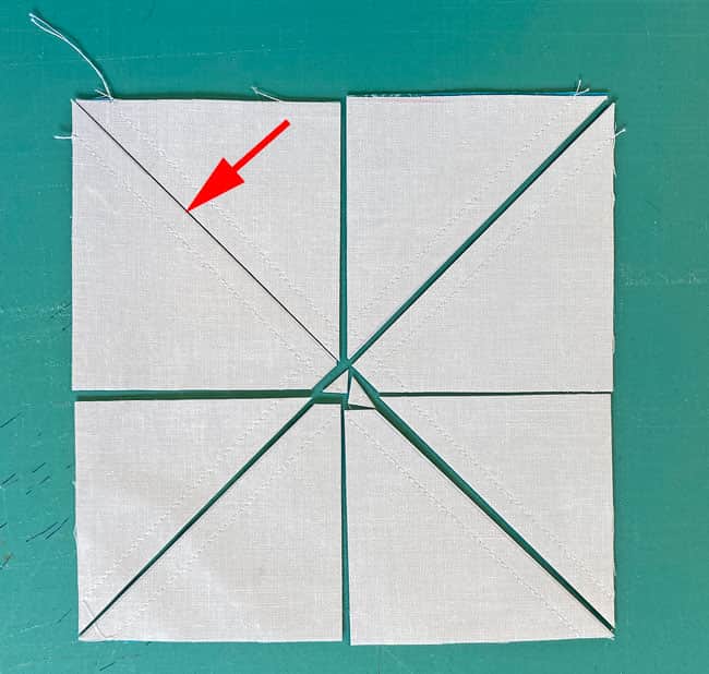 Cutting on the drawn diagonal line to make 8 HSTs