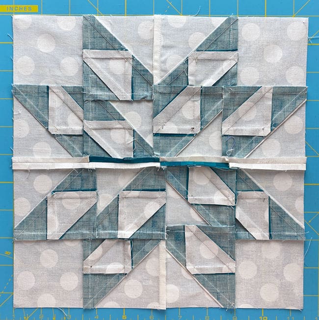 The backside of our sample Sparkling Star quilt block