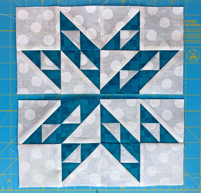 Sew the corners into rows of 2