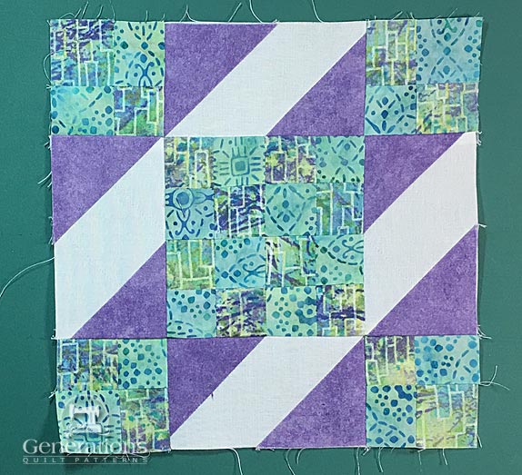 Sunny Lanes quilt block from the front side Sunny Lanes quilt block from the front side