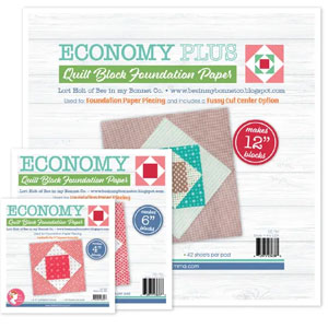 Economy Quilt Block, Combo Pack, 4", 6", 12" sizes, preprinted foundation papers available from Fat Quarter Shop