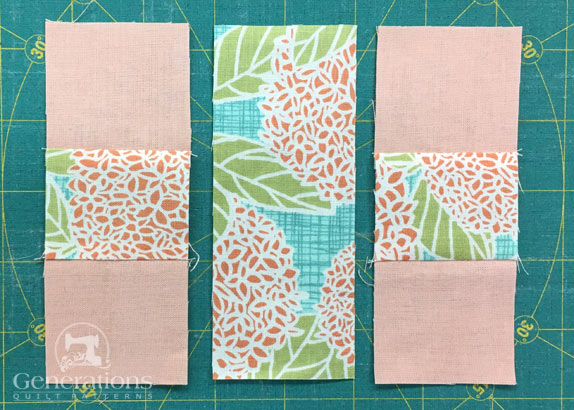 Sew a #3/#2/#3 to each side of #1 Sew a #3/#2/#3 to each side of #1