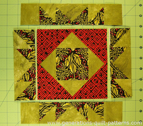 The sewn units are arranged in rows