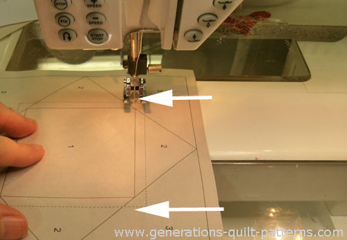 Stitch on the line between #1 and #2