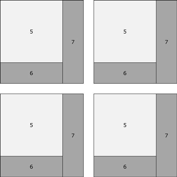 Layout of patches for Corner units using #5, #6, and #7 for non-directional fabrics