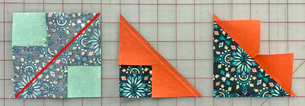 Press and cut the stitched FG units in half between the stitching lines