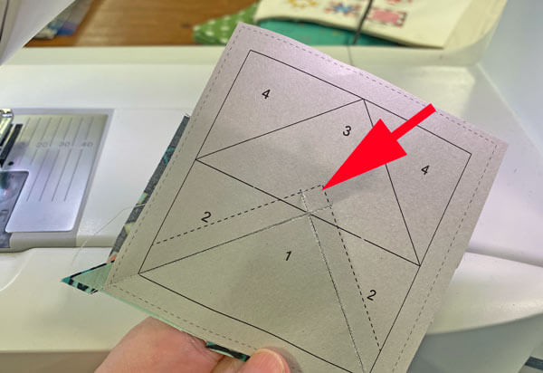 Your stitches should extend a good 1/4" before and after the solid stitching line
