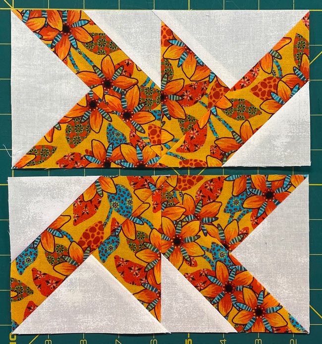 Two pieced Wheels quilt block units Two pieced Wheels quilt block units