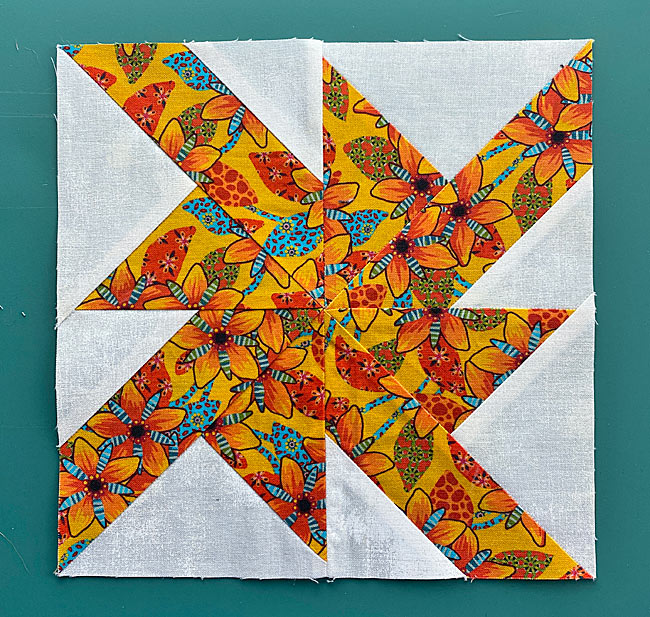 The finished Wheels quilt block The finished Wheels quilt block