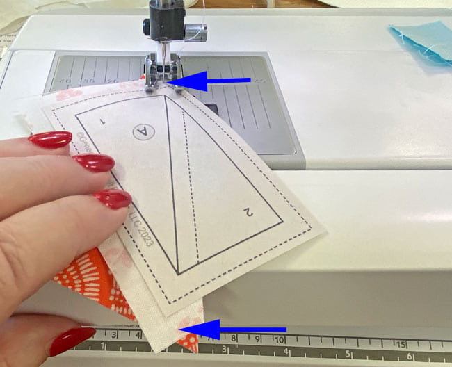 Sew the seam starting and ending past the outside dashed lines Sew the seam starting and ending past the outside dashed lines