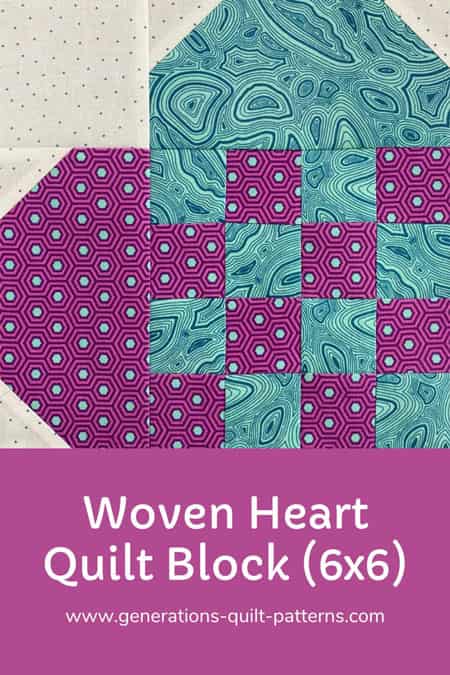 Pin this Woven Heart quilt block tutorial (6x6 grid)