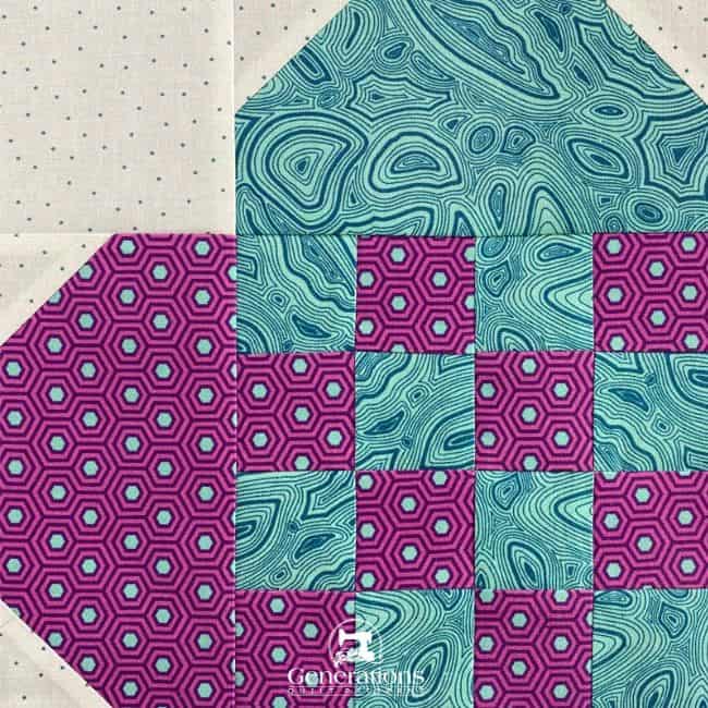 Woven Heart quilt block tutorial, designed on a 6x6 grid