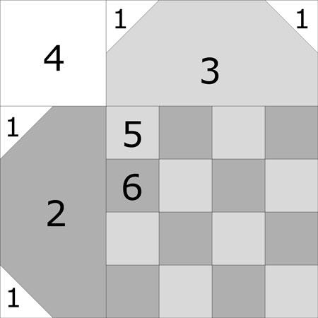 Woven Heart quilt block design, 6x6 grid