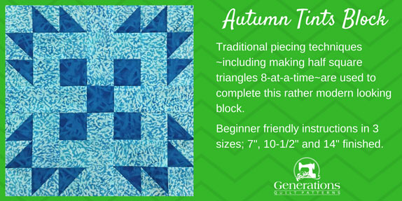 “Autumn Tints” Free Paper Pieced Quilt Block Pattern designed by Julie Baird from Generations Quilt Patterns