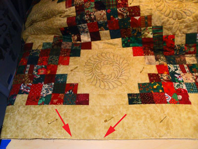 Edge stitching to hold the quilt layers together Edge stitching the quilt layers together