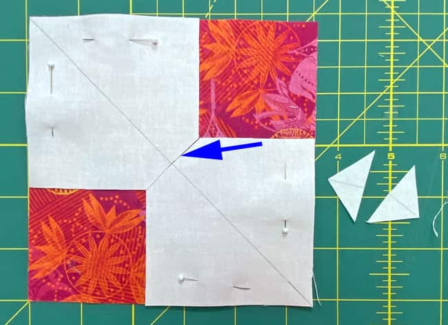 Remove the overlapping fabric from the 2 Sky squares